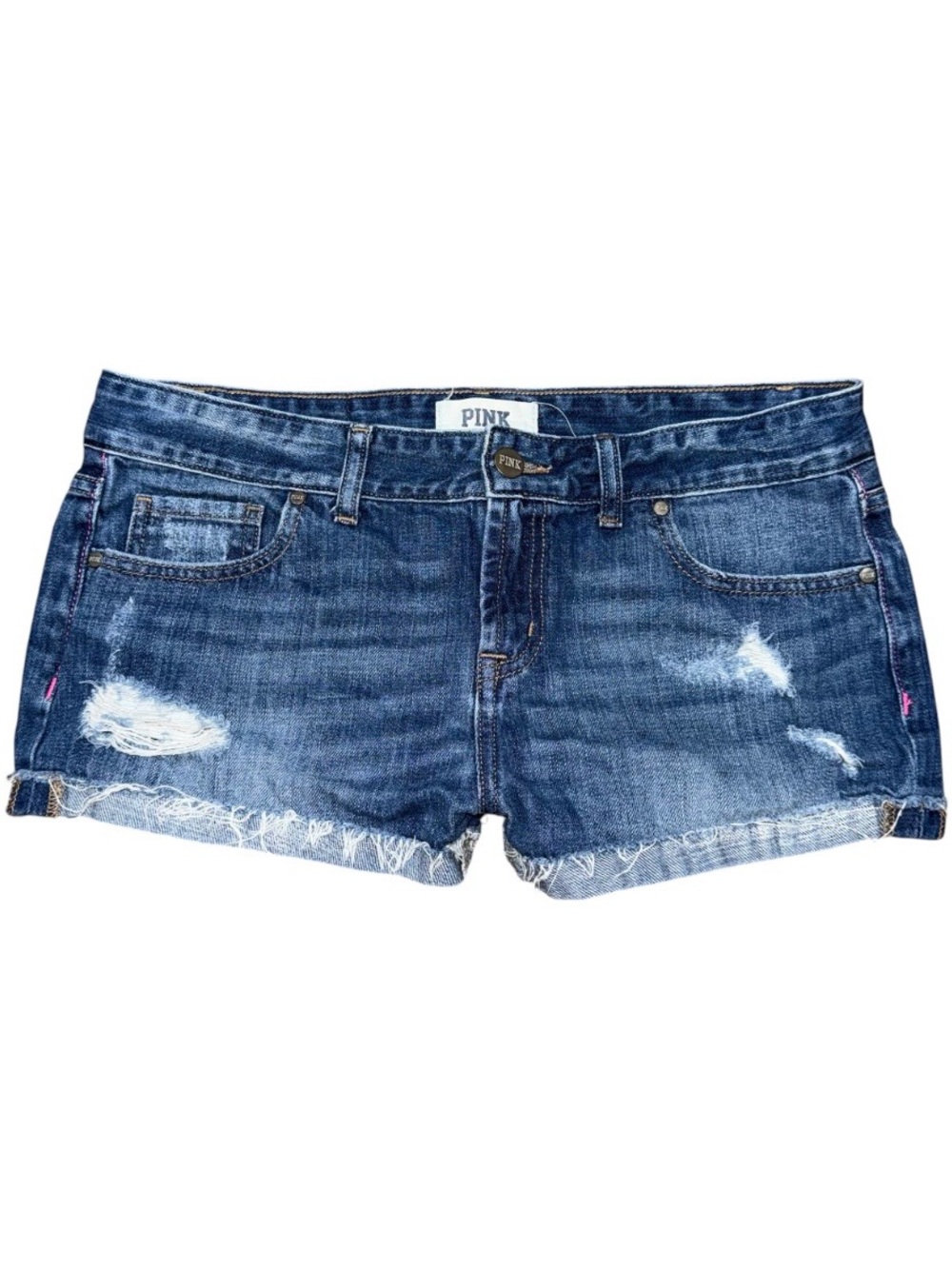 Vintage Y2K Victoria’s Secret PINK Low Rise Micro Mini Jean Shorts Distressed 8